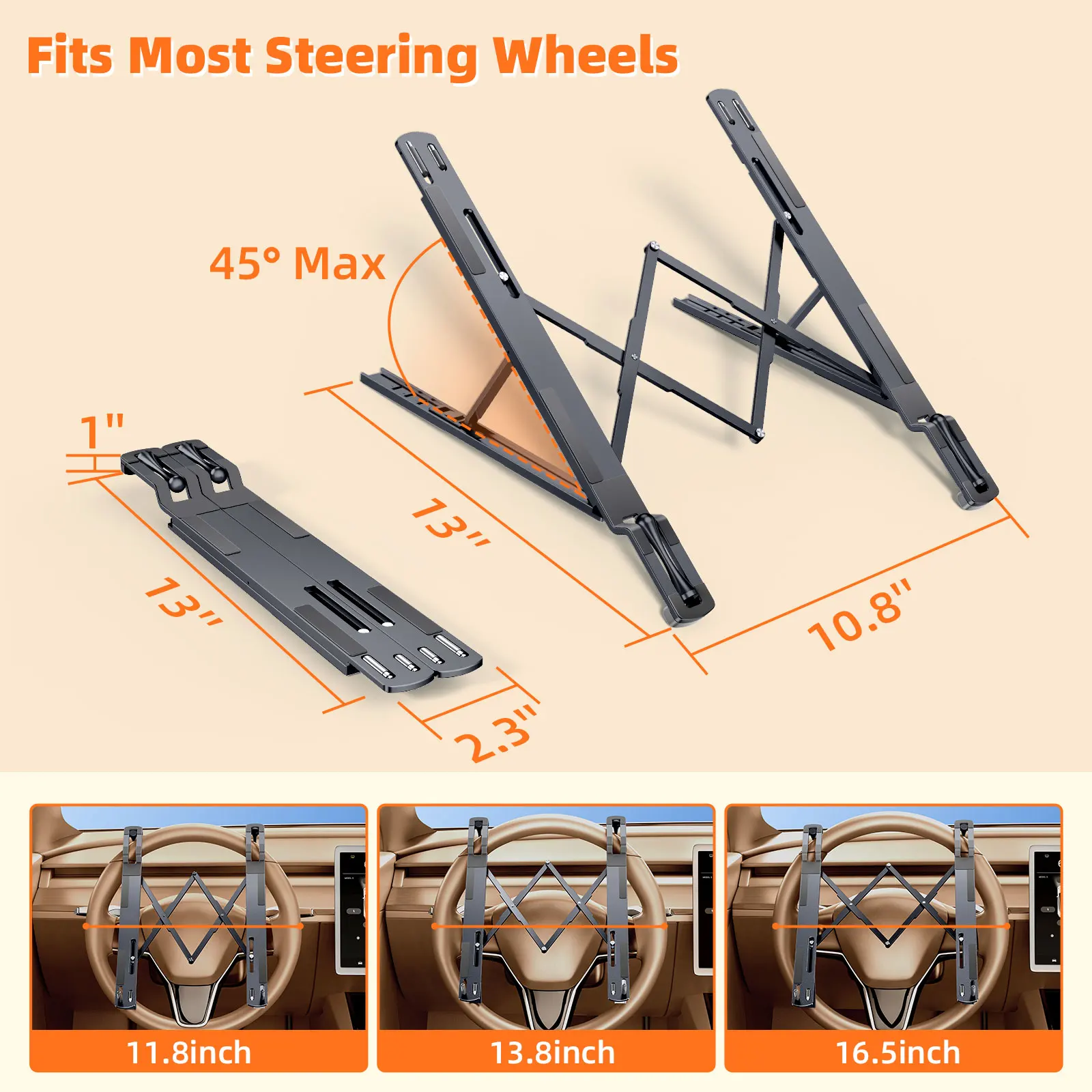오트스바스프 차량용 스티어링 휠 노트북 거치대, 조절 가능한 차량용 노트북/태블릿 책상, 테슬라용 접이식 휴대용 노트북 거치대