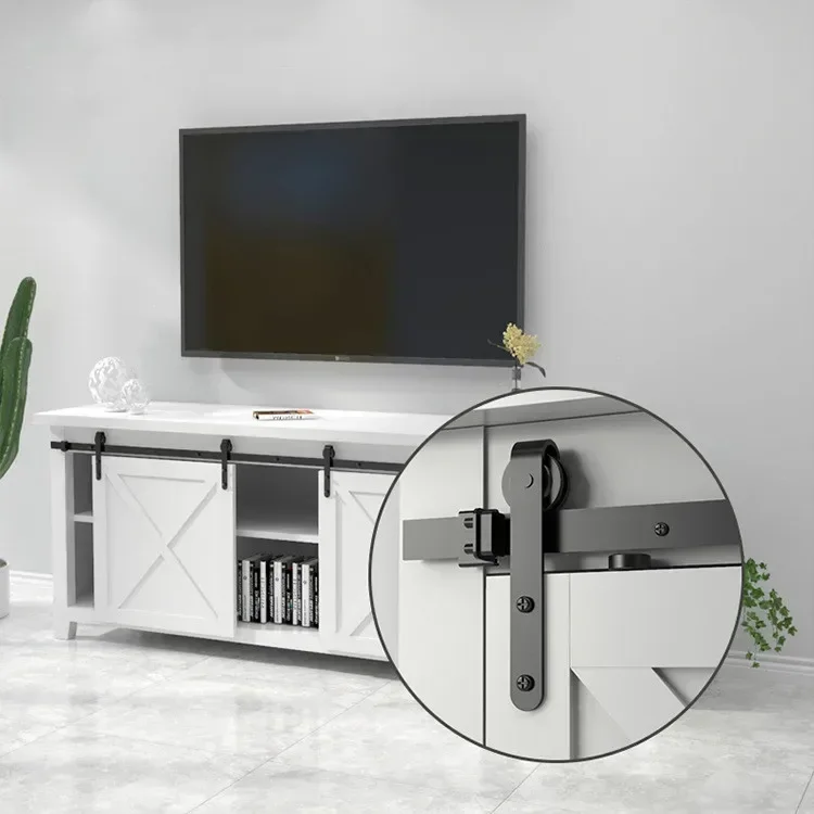 Mini Smooth Silent Sliding Barn Door Roller Track Rail Kit Hardware Cabinet Hanging Set With Hex Wrench Hardware Accessories