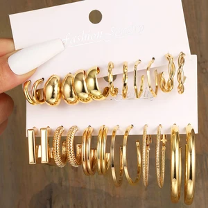 Винтажные круглые серьги-кольца 17KM золотого цвета для женщин и девушек, простые модные геометрические серьги-подвески, новые модные ювелирные украшения
