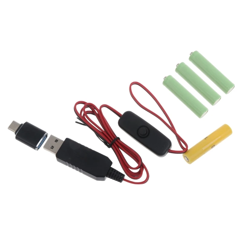 

LR6 AA AAA Battery Type C/USB Power Supply Cable Replace 1-4pcs 1.5V AA AAA Battery for Radio LED Light Fan