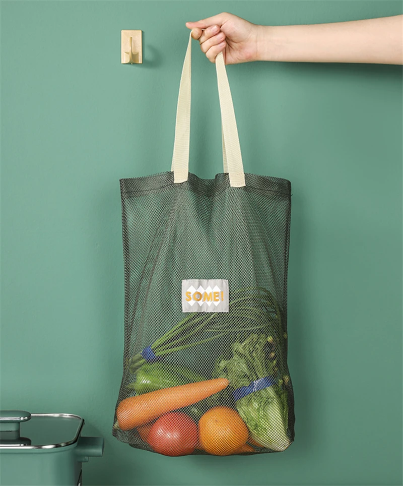 Portable Shopping Bag Reusable Storage Mesh Bags Washable Handbag Grocery Fruit Vegetable Hollow Net Bag Garlic Onion Organizer