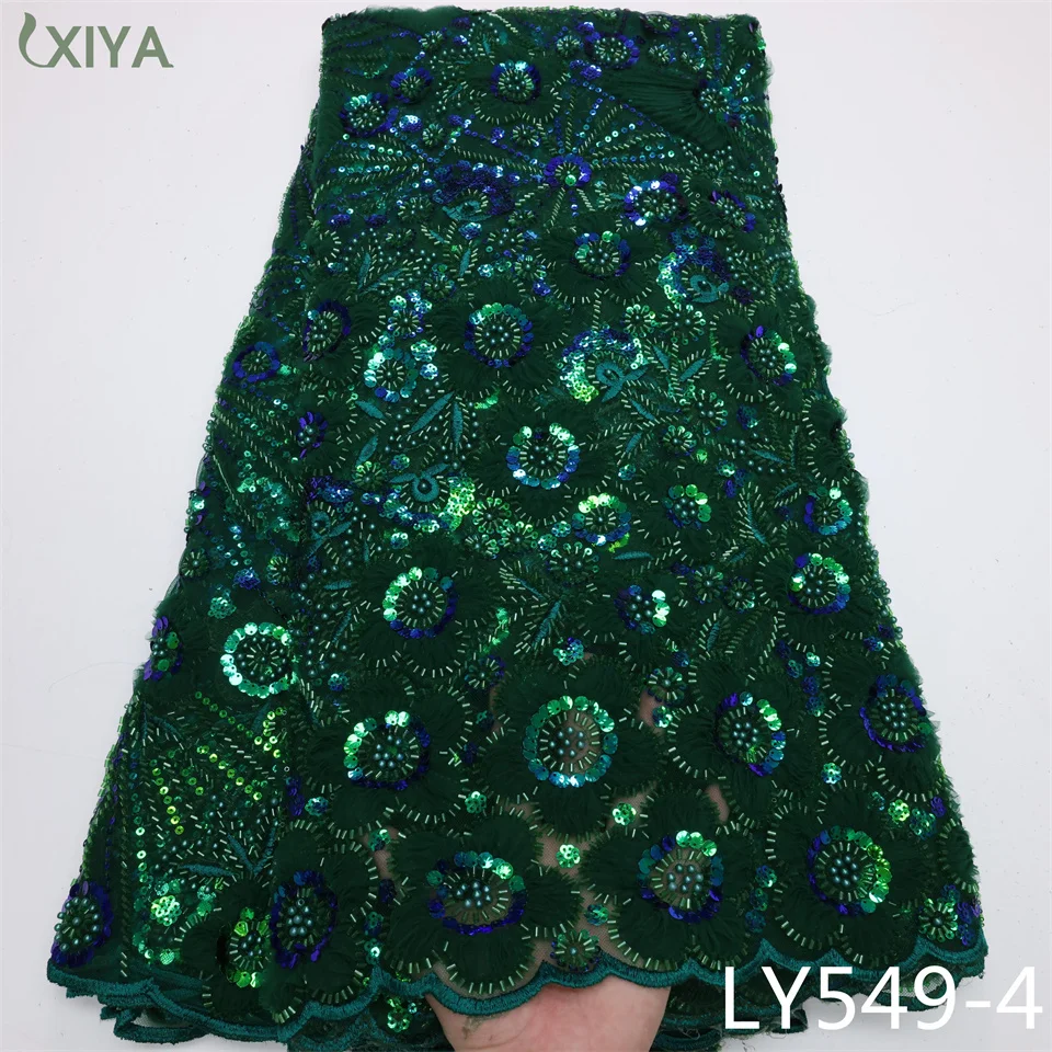 

XIYALACE Green African Beaded Lace Embroidery Nigerian Mesh Laces Fabrics High Quality French Beads Tulle Lace Fabric LY549