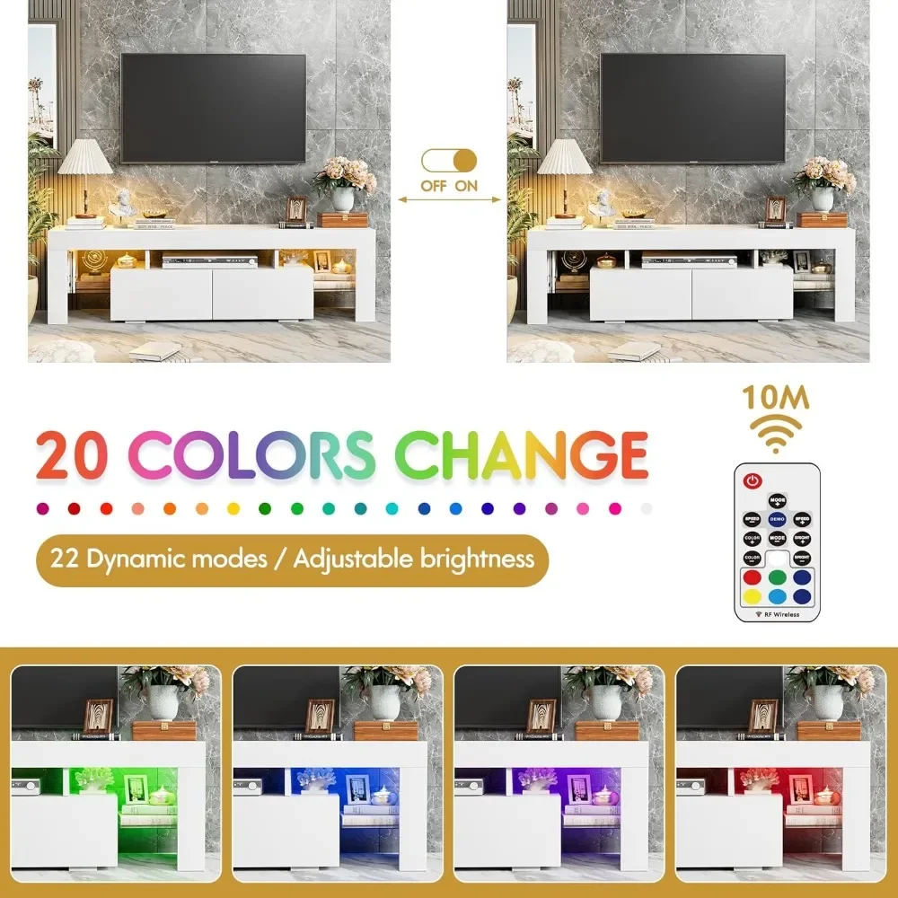 JUMMICO TV Stand with LED Lights, Modern Entertainment Center Media and Open Shelf Console Table Storage Desk Up To 70 Inch TV 4