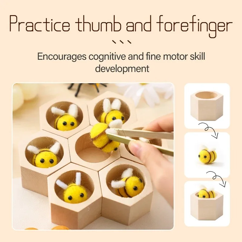 Toddler Wooden Clamp Bee to Hive Matching Game Color Sorting