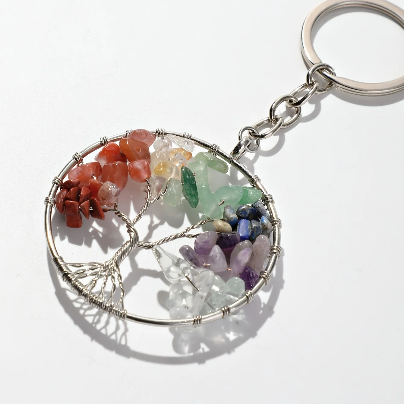 Tree of Life Gemstone Keychain front view
