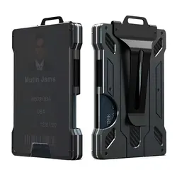 Sleek Men's Minimalist Aluminum Wallet with RFID Protection and Transparent ID Holder (Black)