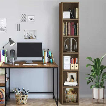 6-Tier Media Tower Tall Slim Bookcase Bookshelves Tall Slim Storage Shelves CD DVD Storage Rack Display Bookshelf Narrow Storage