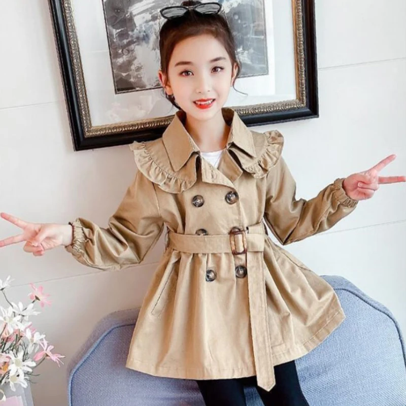 

Long Trench Coats England Style Windbreaker Jacket Girl Spring Autumn Fashion Overcoat New Children 3-12 Y Girls Casual Clothing