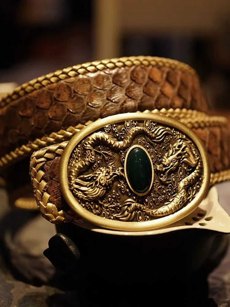 Cintura Uomo Metallo Oro Con Fibbia Drago/Aquila – Rame Puro Intrecciato, Regalo Di Lusso - 2