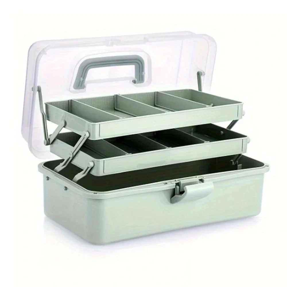 תיבת אחסון מחולקת מפלסטיק בשלושה שכבות, מארגן אמנות ואחסון עם מרווחים מתכווננים, מספק אמנות נייד עם ידית