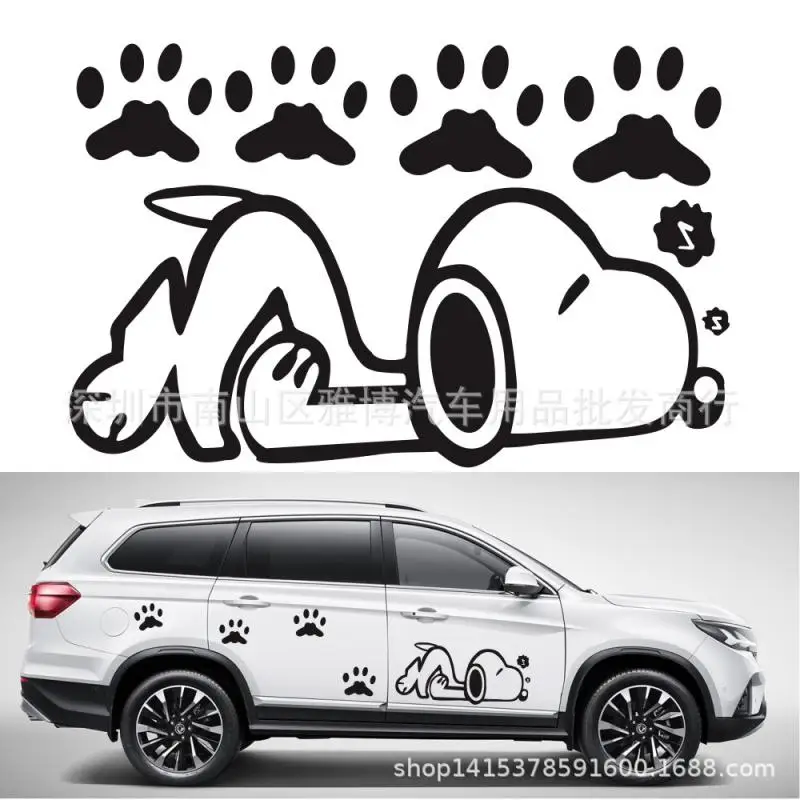 

Miniso Animation Snoopy Car Cartoon Car Sticker with Footprints Non-Adhesive Car Door Side Latte Covering Scratch Decoration