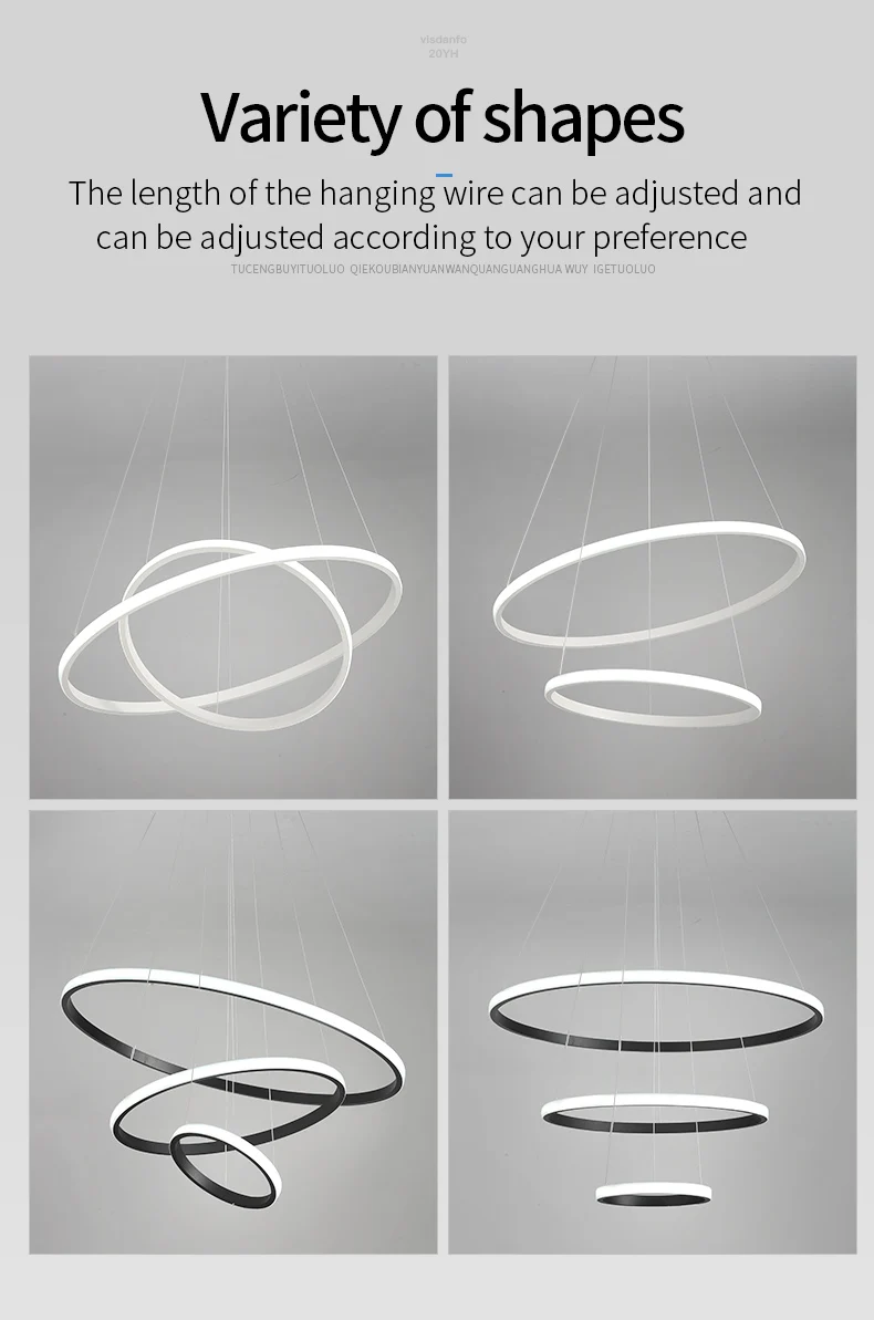 Description Picture 5 of itemModern Pendant Lamp Led Rings Circle Ceiling Hanging Chandelier Black Loft Living Dining Room Kitchen Indoor Lighting Fixture