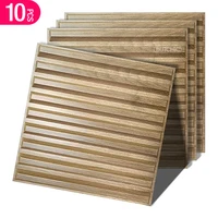แผ่นผนังลายไม้เทียม 3 มิติ ขนาด 30x30 ซม. จำนวน 10 ชิ้น สำหรับตกแต่งผนังภายใน ลายไม้โอ๊ค แผ่นตกแต่งผนัง 3 มิติ สติ๊กเกอร์ติดผนัง 1