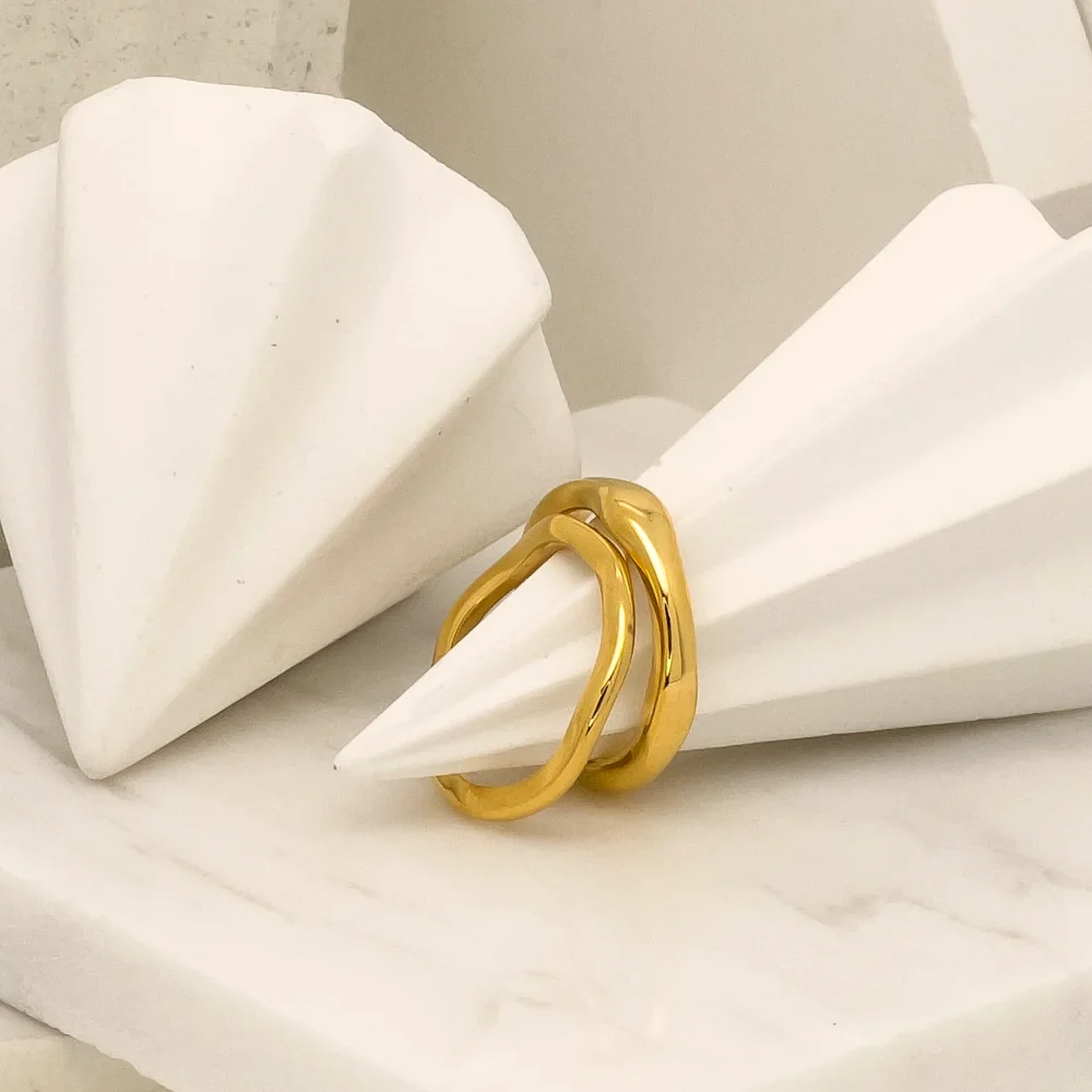 Ripple Stainless Steel Rings For women Gold Color Chunky Band  Stackable Silver Stacking Irregular Wave Minimalist Jewelry Set 6