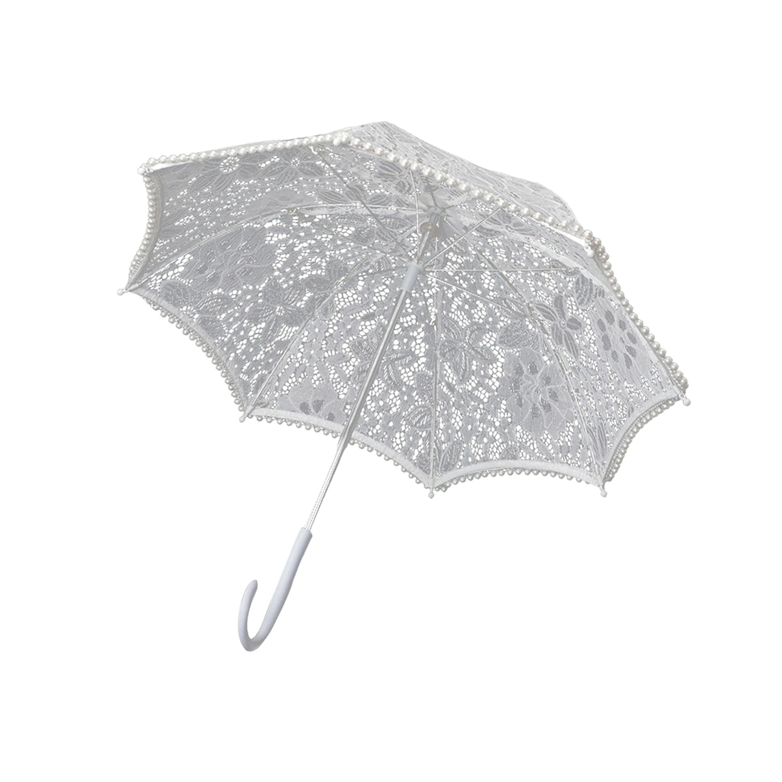Bridal Lace Parasol Set Lace Umbrella Parasol White Wooden Handle Costume Flower Girl Umbrella for Wedding Decoration Photo Prop