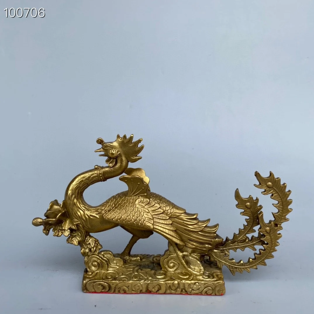 

9"Tibetan Temple Collection Old Bronze Phoenix Statue Divine Beast Amass wealth Ornaments Worship Hall Town house Exorcism