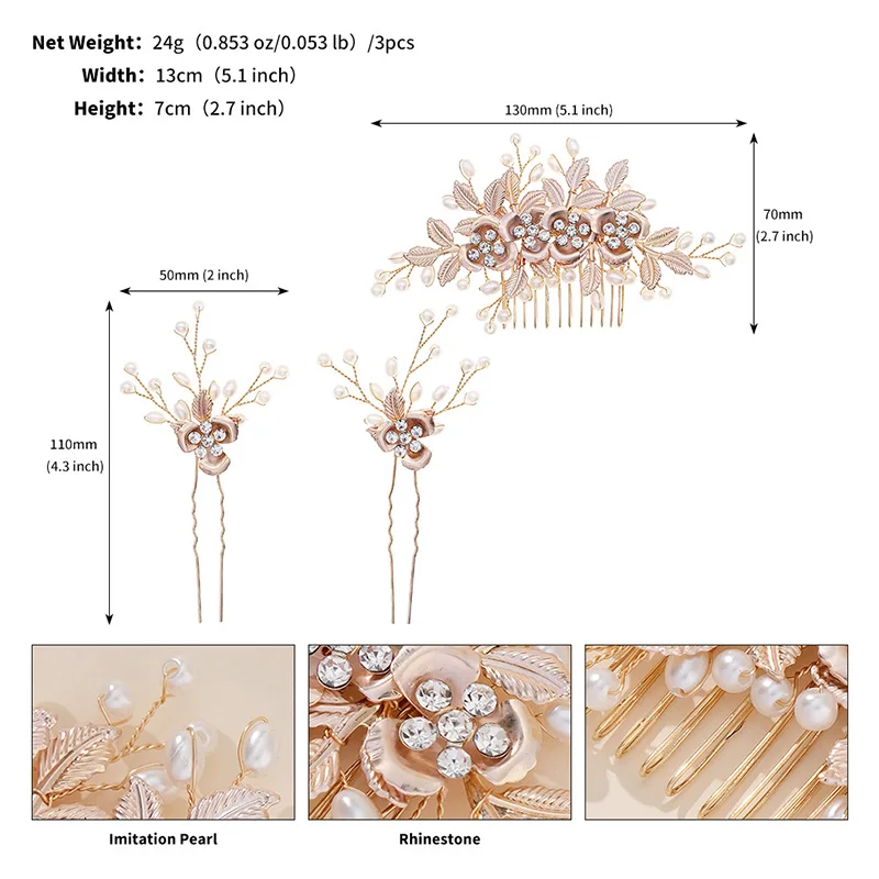 Luxury Pearls Wedding Flower Hair Comb Bride Hair Pins Clips Set Cute Fork Headpieces for Women Jewelry Gift Accessory hair accessories bridal hair accessories bridal jewelry set