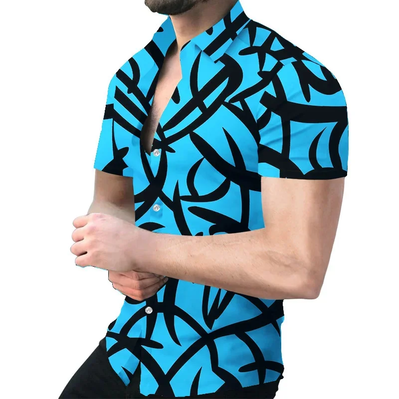 3D Men's Striped Printed Short Sleeve Shirt, Fashionable And Casual Loose Shirt, 2023 New Style. 4