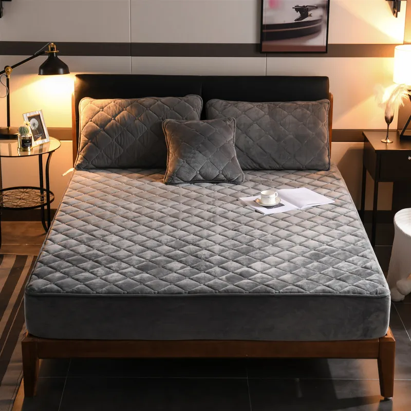 

Bed Cover Plush Fabric Quilted Mattress Protector Thicken King Mattress Topper for Bed Anti-mite Twin Bed Mattress Cover