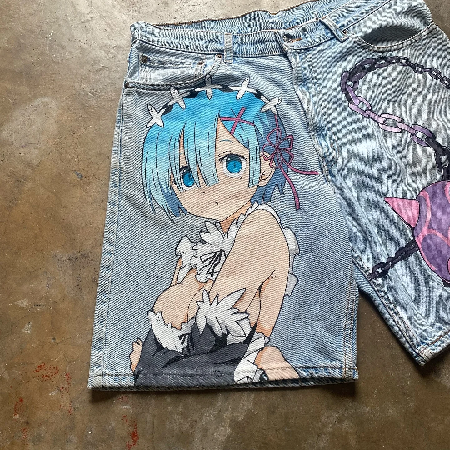 Casual Rem Print Sweatpants Fashion Y2k Baggy Jeans Wide Leg Denim Shorts Pants Harajuku Streetwear Trouser Men