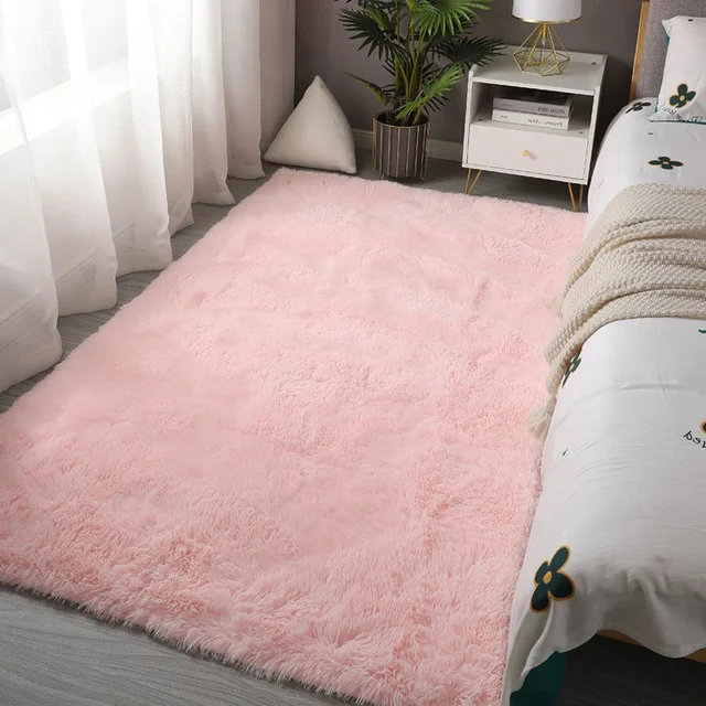 Tapis de chambre à coucher rose pour chambre d'enfant, tapis doux de sol pour filles mignonnes, décoration de salon, grands tapis de chevet blancs moelleux pour enfants