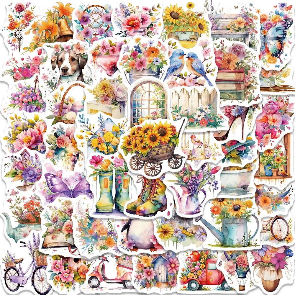 50pcs Graffiti Retro Flowers World Stickers for Envelope Computer Diary Suitecase Phone Case Guitar iPad Aesthetic Waterproof 500pcs 3 8cm pretty flowers thank you for small business stickers gift packing wedding envelope seal journal stickers aesthetic