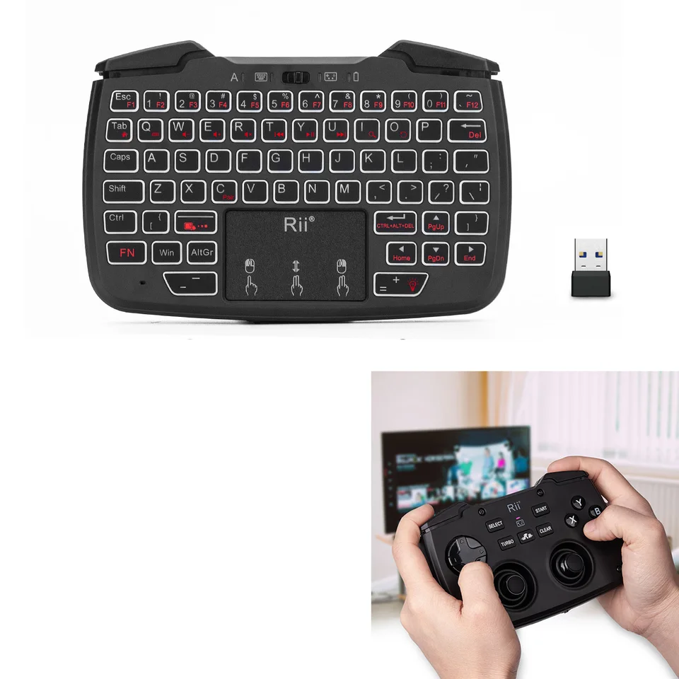 Rii Mini Keyboard Keyboard with Wireless Game handle 2.4G USB