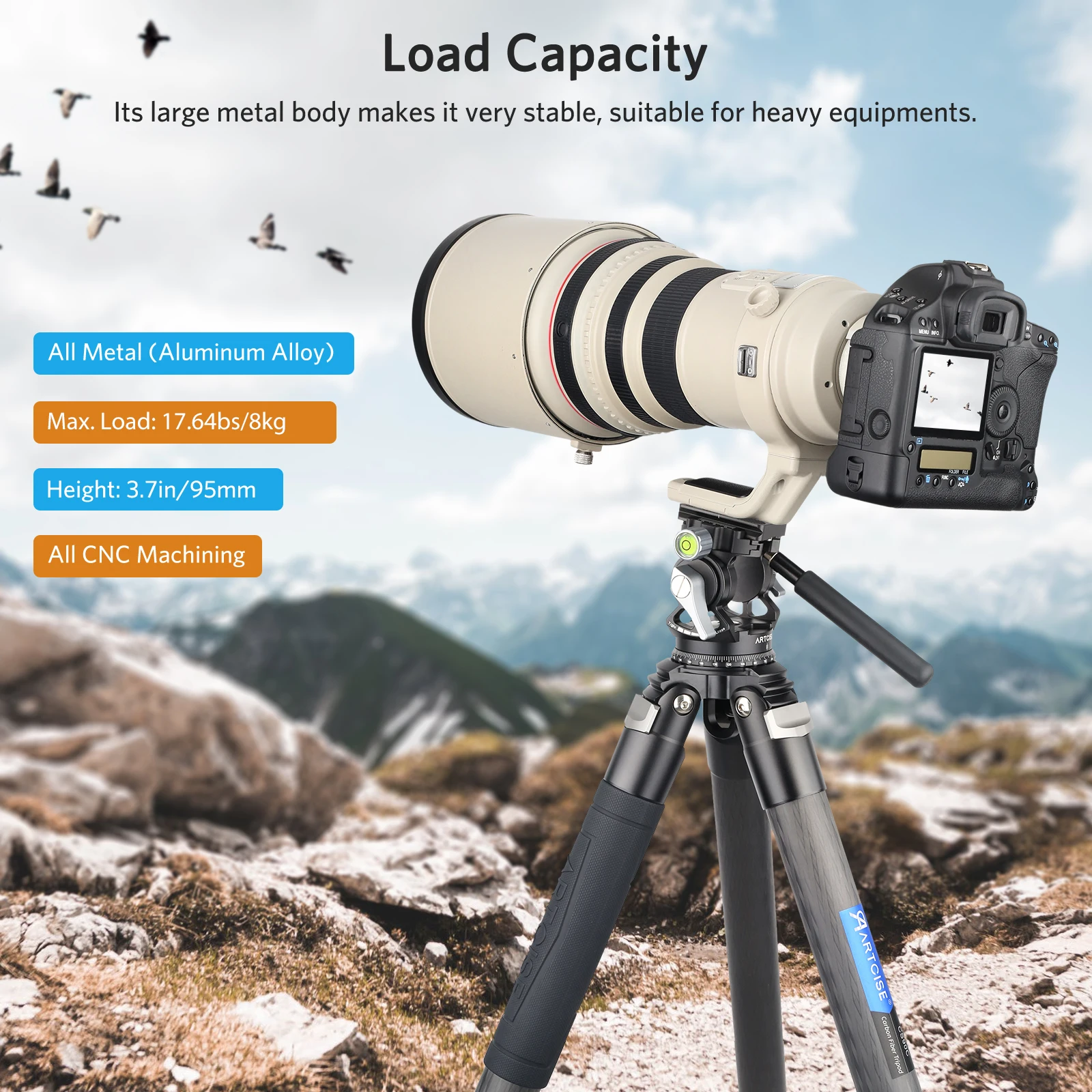 Artcise New Hollow Video Hydraulic Head -51°+90° Double Panoramic Structure CNC Lightweight Compact  Fluid Video Head for Tripod