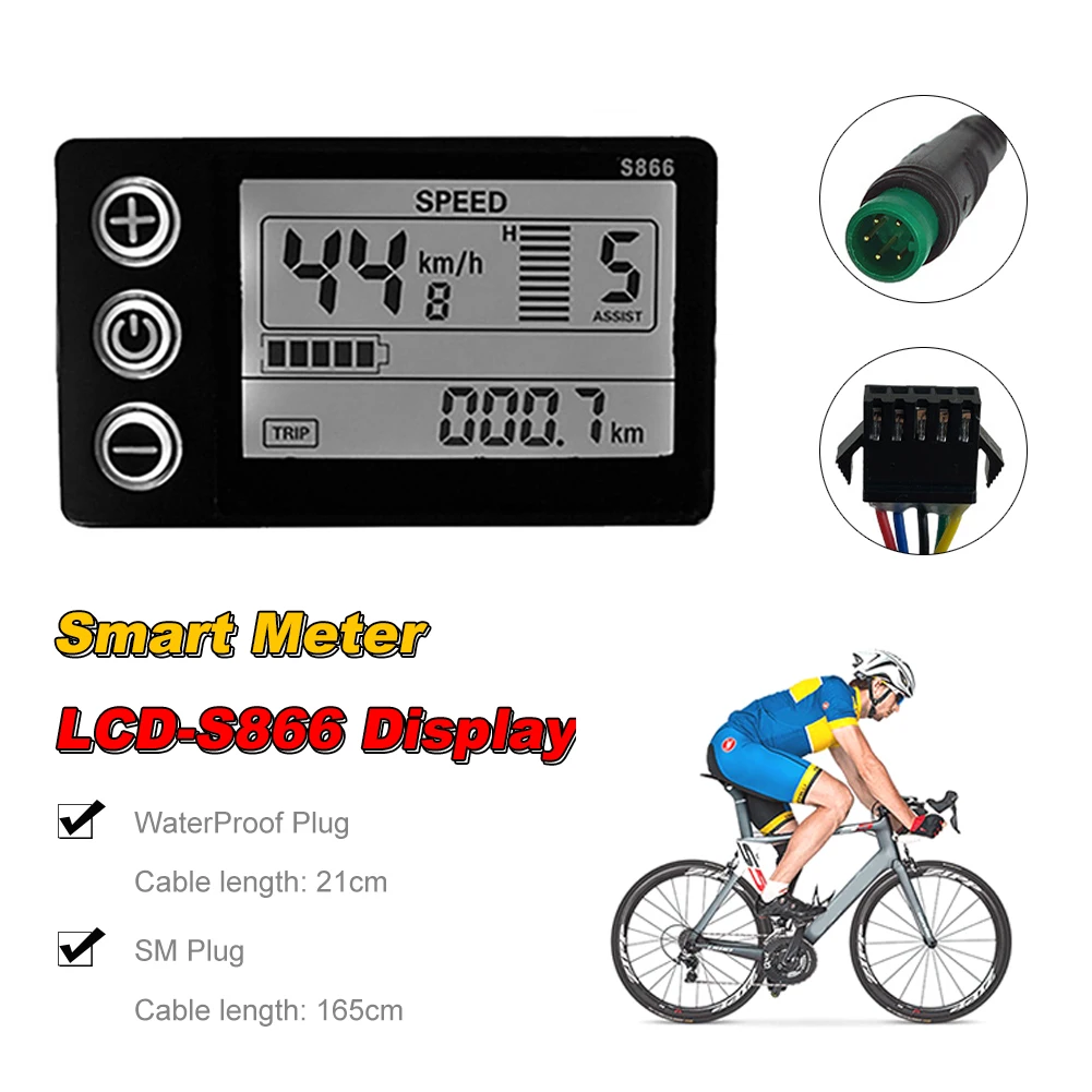

New Smart Electric Bike LCD-S866 Meter Electric Bicycle Cycling Accessories Tools 24/36/48V LCD Display Panel Part Controller