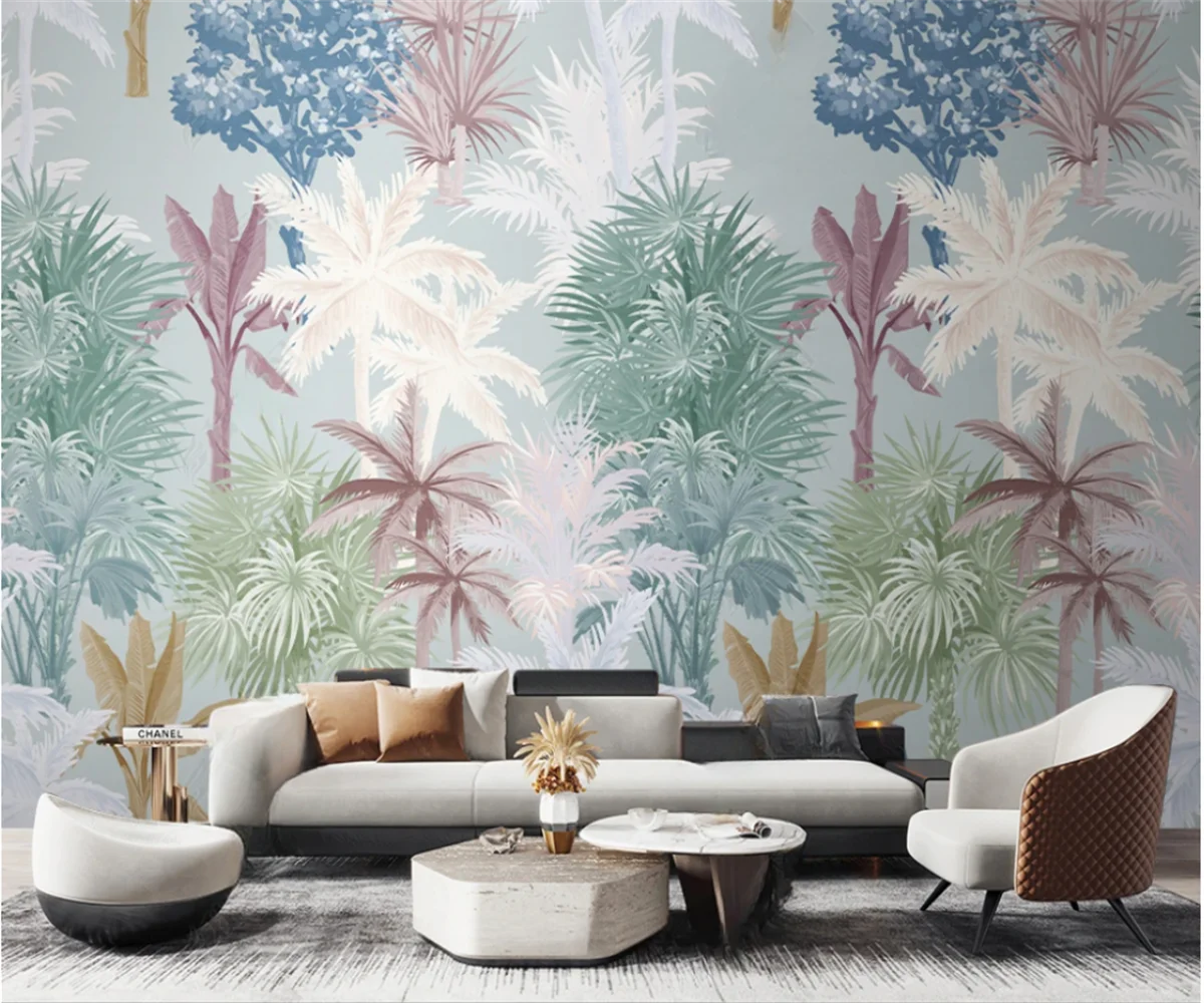 

Custom mural Nordic hand-painted forest forest tropical rainforest TV sofa background wall wallpaper papel de parede