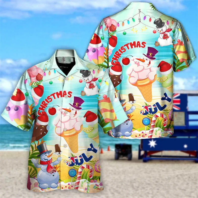thumbnail image 1 of Camisas de helado de moda, cómodas y holgadas, con estampado 3D Y2k, camisa hawaiana para vacaciones, fiestas en la playa, camisas de manga corta para hombres y mujeres, 1 of 5