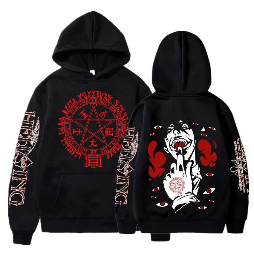 

Funny Anime Hellsing Ultimate Alucard Hoodies Fashion Vampire Comics Horror Men Harajuku Casual Winter Warm Loose Sweatshirt Top