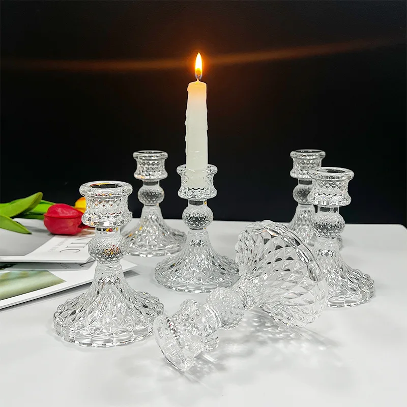 European Style Simple Glass Candle Holder Household Dining Table Candle Holder Creative Home Decor candle holders