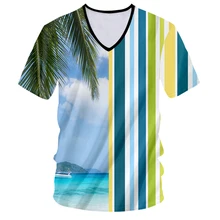 

All-matched Hawaii Casual V-neck Shirt Irregular Patchwork Colorful Striped And Clear Sea Men Oversize S-6xl Vogue Trending Tops