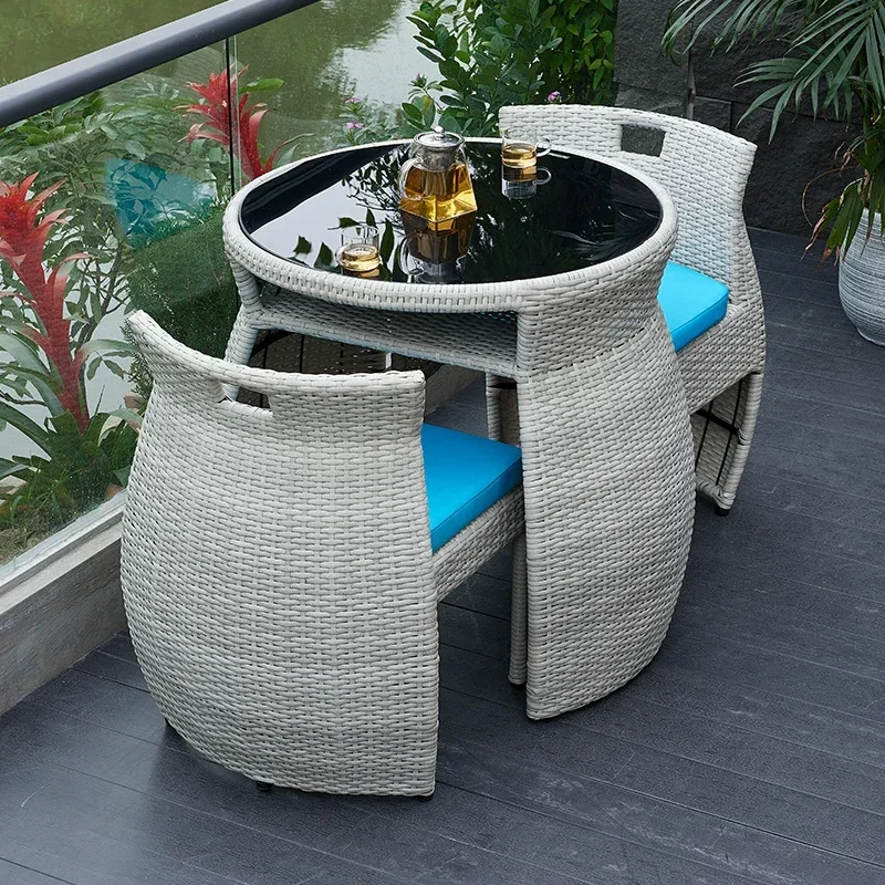 

Balcony courtyard minimalist leisure combination rattan chair tea table chair three piece set
