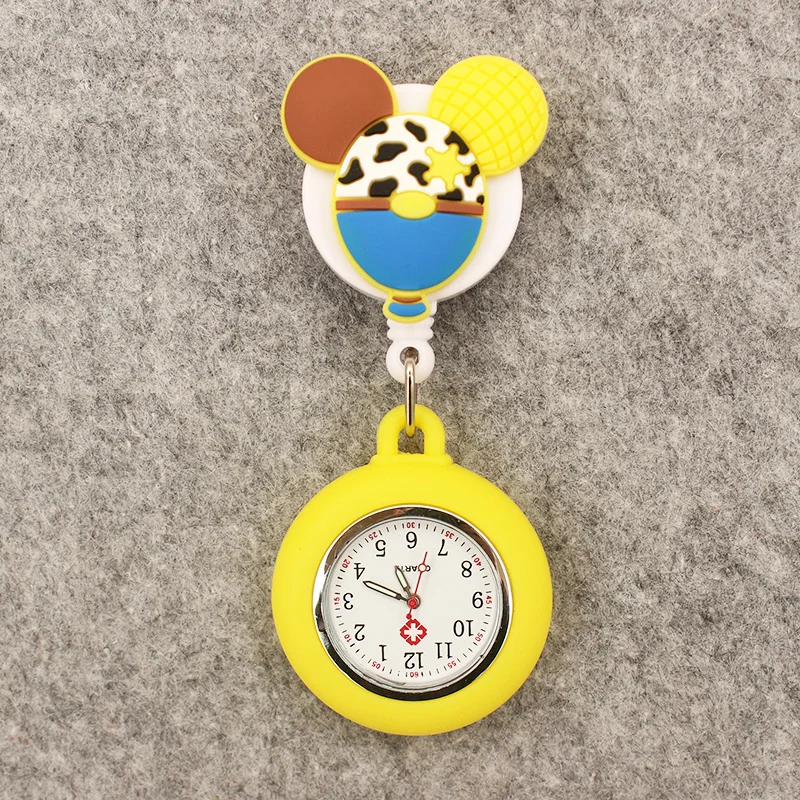 Cartoon Mouse Doctor Nurse Style Cute Bow Mouse Pocket Watch Retractable And With Clip For Men And Women