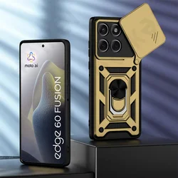Versatile Motorola Phone Case with Camera Lens Cover and 360° Ring Stand for Moto G85 5G (Gold)