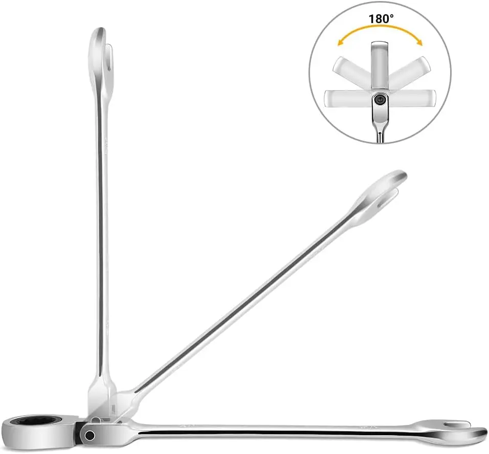 DEKO 13-piece Flex-Head Ratcheting Combination Wrench Set 5/16"-1" SAE 72-Tooth Cr-V Ratche Wrenches with Roll-up Pouch