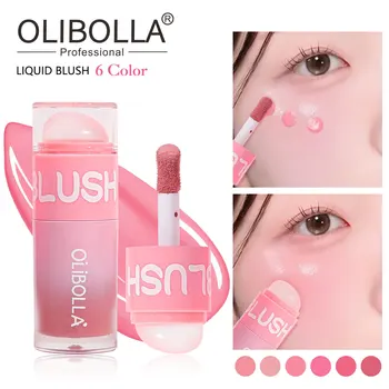 OLIBOLLA Liquid Blush Stick 6 Colors Natural Glow Finish Long Lasting Moist Buildable Pigment Sponge Tip for Cheek Makeup Daily