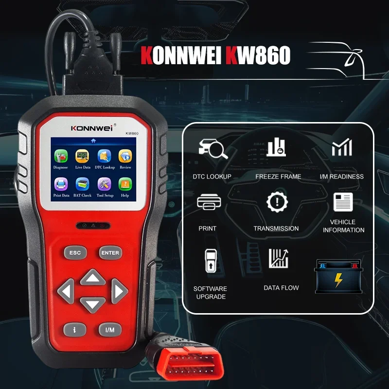 Диагностический инструмент KONNWEI KW860 Obd2, профессиональный тестер с аккумулятором для автомобилей, I/M прибор для диагностики автомобильной лампы, считыватель кодов ошибок