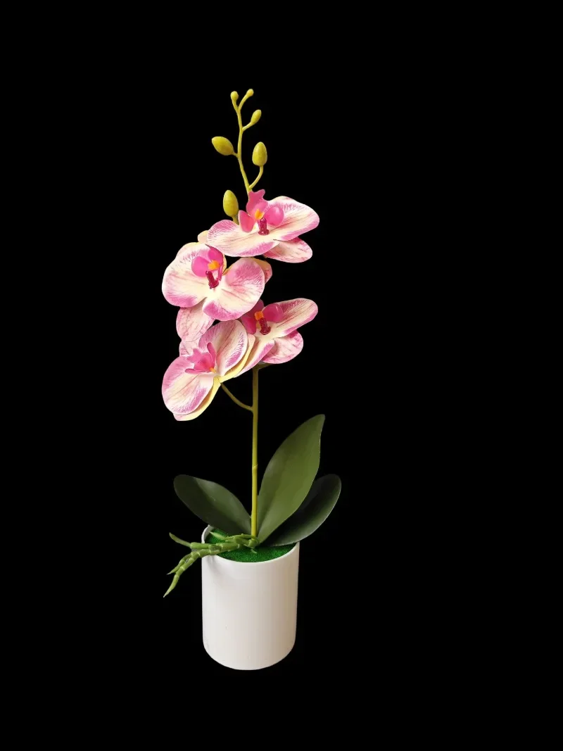 Simulierte Orchideen-Topfpflanzen mit 4 Blumen, geeignet für Schlafzimmer, Büro, Party, Hochzeit, Dekoration, Topfpflanzen, Bonsai, einschließlich Töpfe – Detail 10