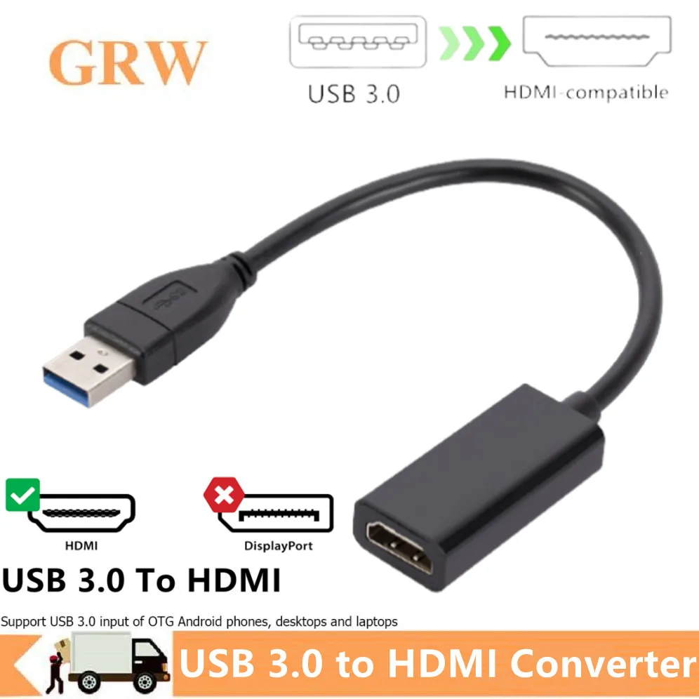 Câble adaptateur compatible USB 3.0 vers HDMI, 1080P, convertisseur  graphique multi-affichage pour PC, ordinateur portable, budgétaire, HDTV,  carte vidéo externe - AliExpress