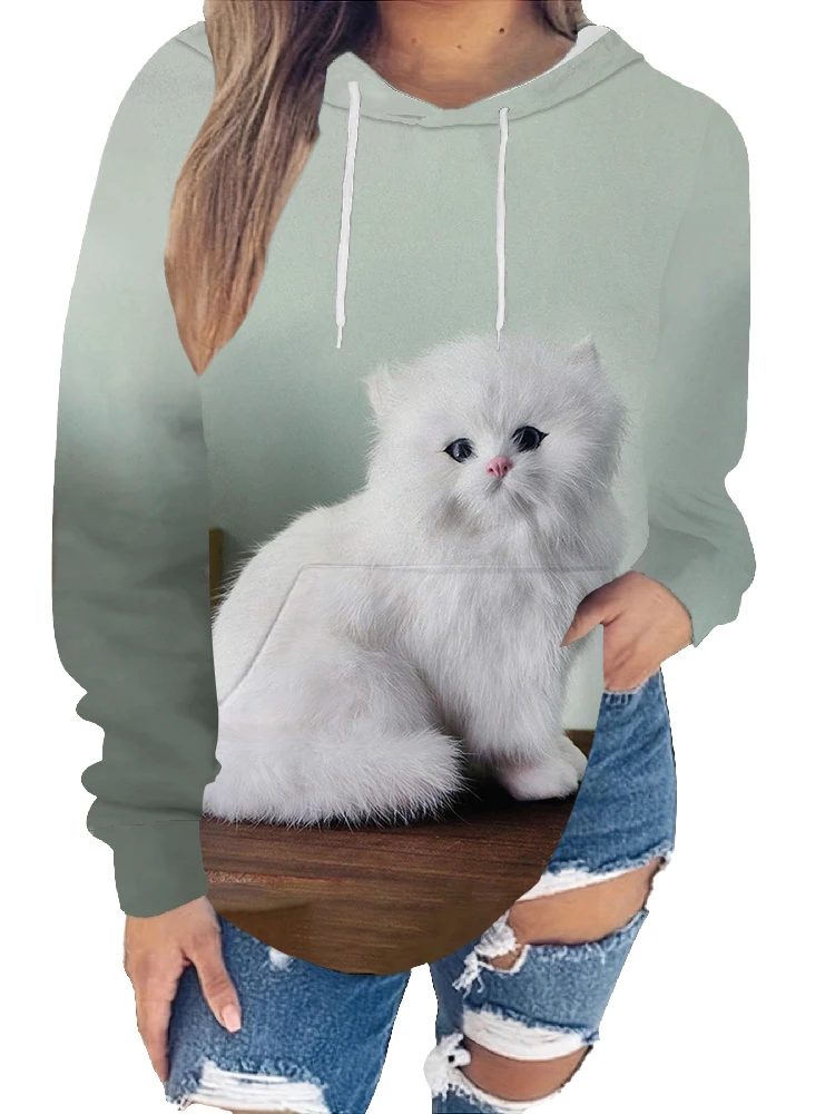 

3D Cute Cat Element Print Hooded Pocket Women's Hoodies 2023 New Autumn Festival Women's Pullover Hooded Casual Fashion Top