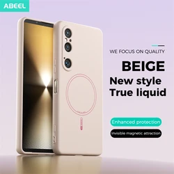 Magnetic Luxury Liquid Silicone Case with Flocking Protection and Comfortable Grip - Sony Xperia 10 V (Beige)
