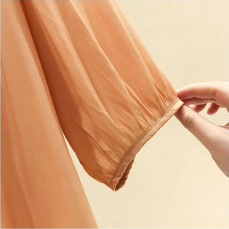 Orange Flower Three-dimensional Decoration Raglan Sleeve O-Neck Pullover Women's Blouse Shirt Female Clothing Tops Fashion 2024 5