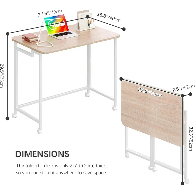 27.5" Mobile Small Rolling Computer Desk, Folding Laptop Cart Table with Wheels, Portable Office Desk for Small Sp 3