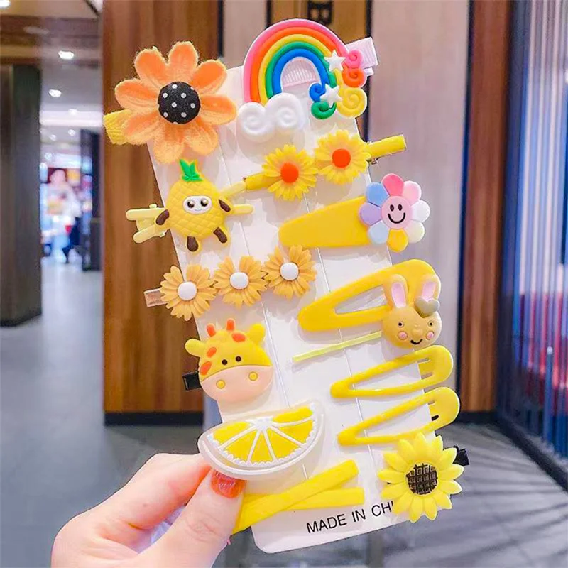 14Pcs/Set Baby Accessories Children's Sweet Fashion Flower Hair Clip Kid Cute Bowknot Hair Pin Rainbow Girl Bangs Pins Headdress hair accessories