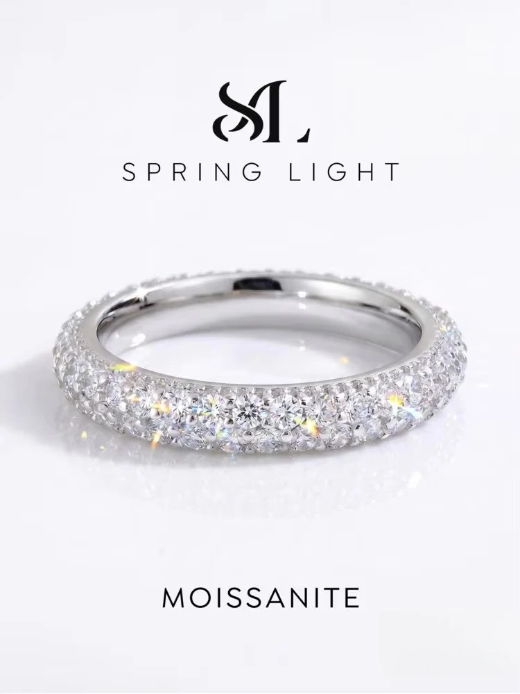 Echte Moissanit-Diamant-Eheringe in schlichtem, rundem Design für Damen, ideal für Jahrestage, originaler Luxus-Schmuck im modischen Stil.