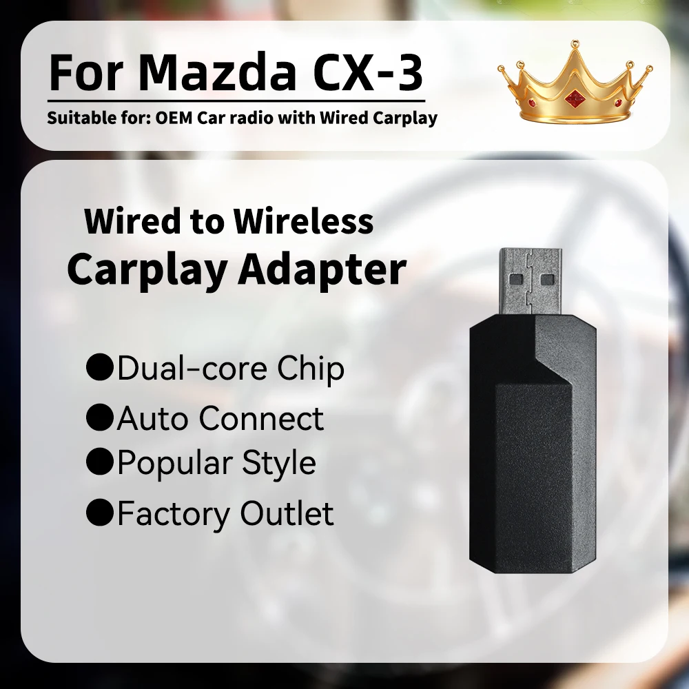 

Mini Apple Carplay Adapter Car OEM Wired Car Play To Wireless Carplay Smart AI Box for Mazda CX3 CX-3 USB Dongle Plug and Play