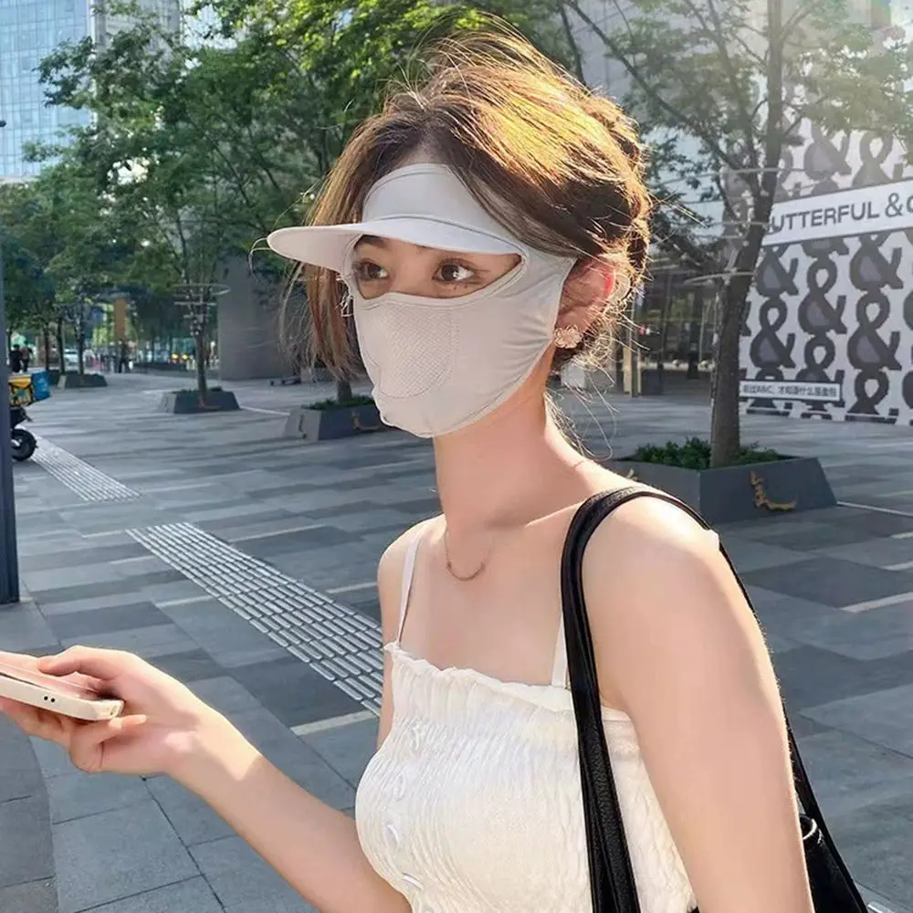 Front view of visor face cover worn outdoors